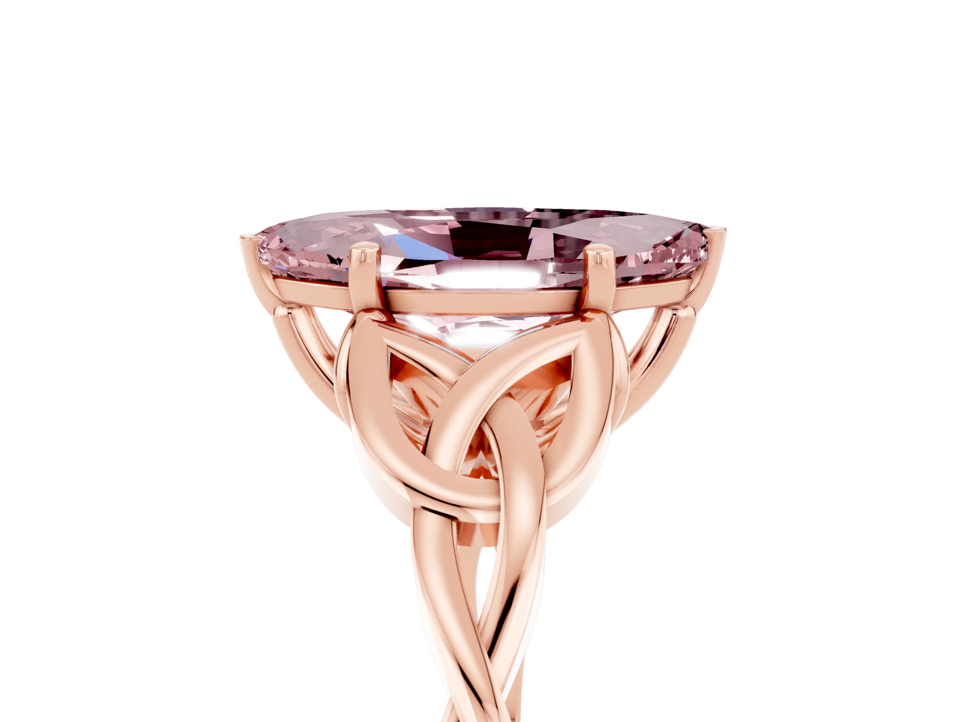 Rose gold Marquise Cut Morganite Solitaire Celtic Knot Ring with Four-Prong Setting_17