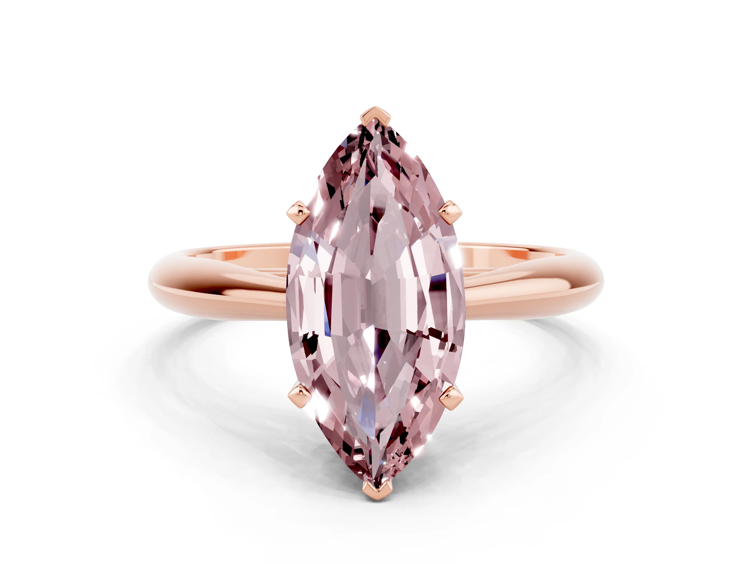 Rose gold Marquise Cut Morganite Solitaire Engagement Ring with Cathedral Setting and Four-Prong Mount_12
