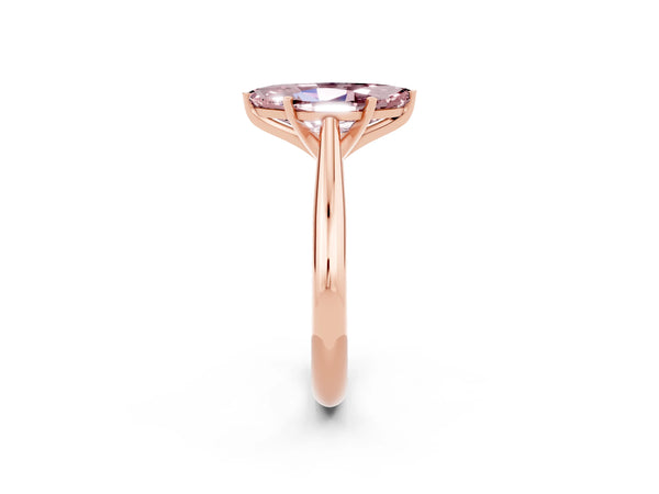 Rose gold Marquise Cut Morganite Solitaire Engagement Ring with Cathedral Setting and Four-Prong Mount