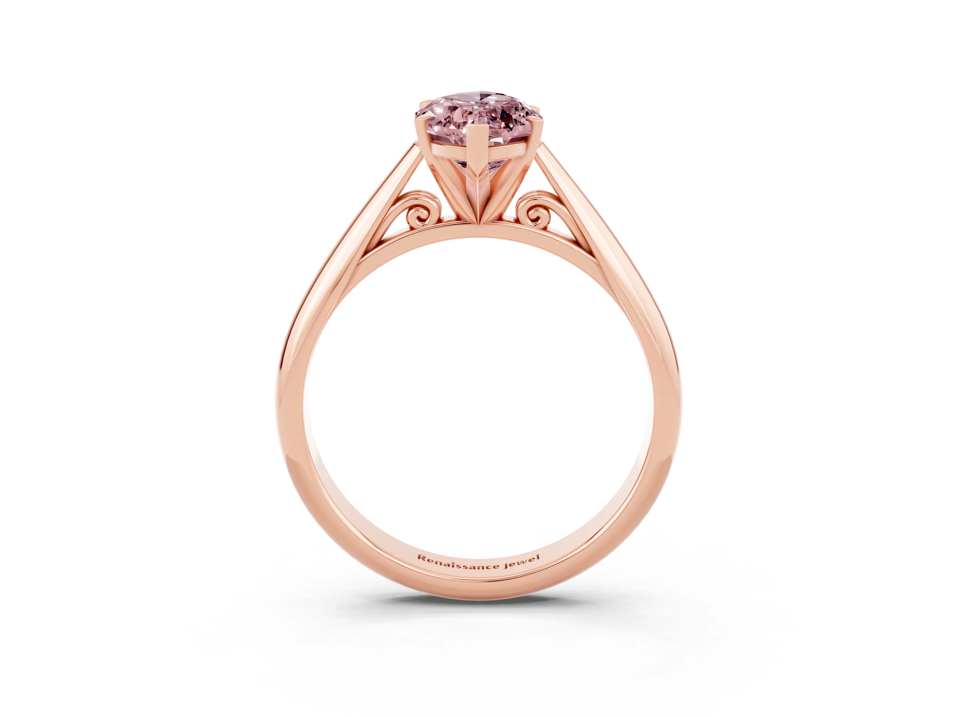 Rose gold Marquise Cut Morganite Solitaire Engagement Ring with Cathedral Setting and Four-Prong Mount_15
