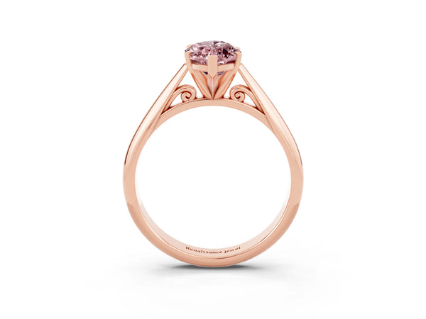 Rose gold Marquise Cut Morganite Solitaire Engagement Ring with Cathedral Setting and Four-Prong Mount