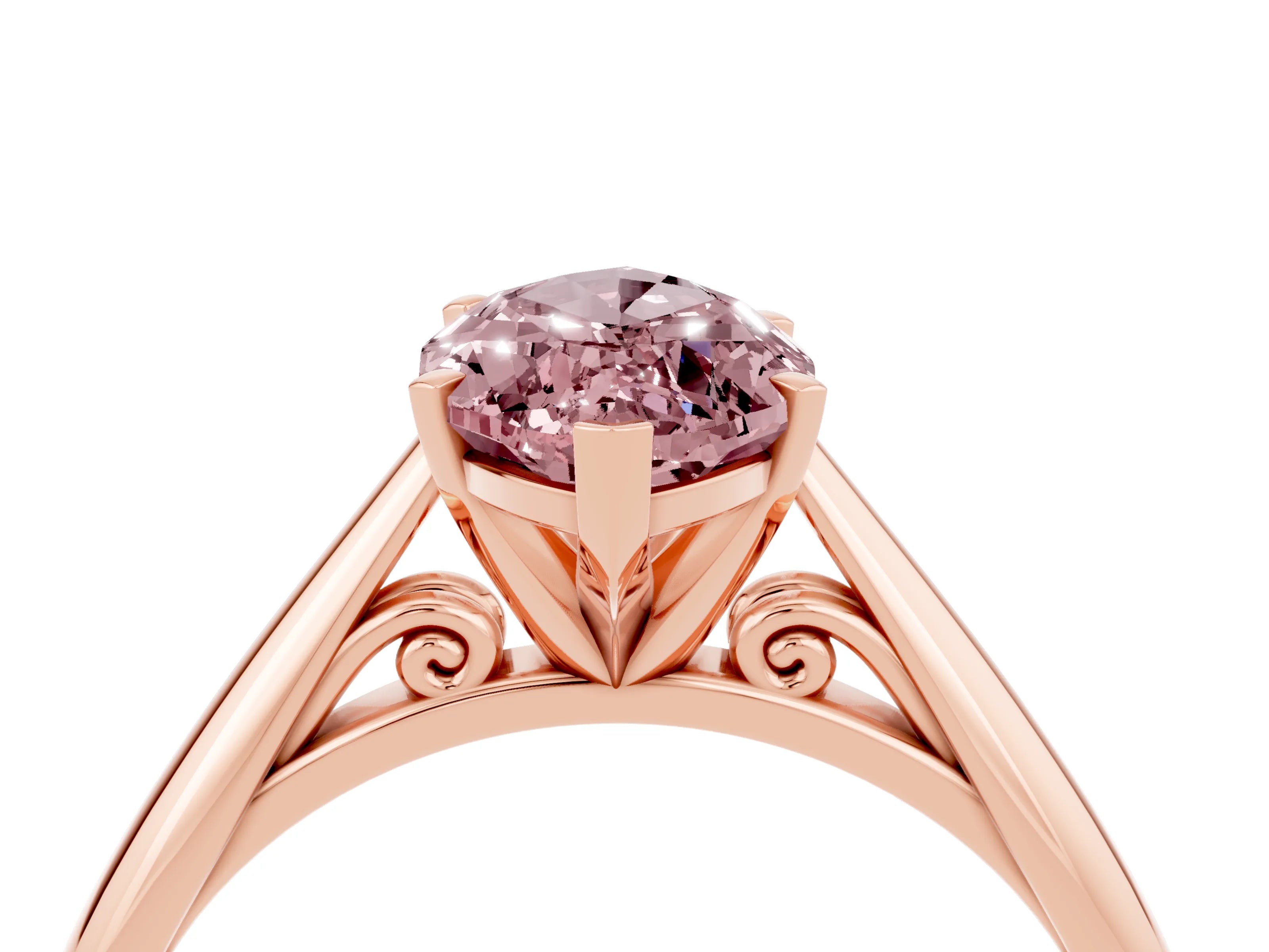 Rose gold Marquise Cut Morganite Solitaire Engagement Ring with Cathedral Setting and Four-Prong Mount_16