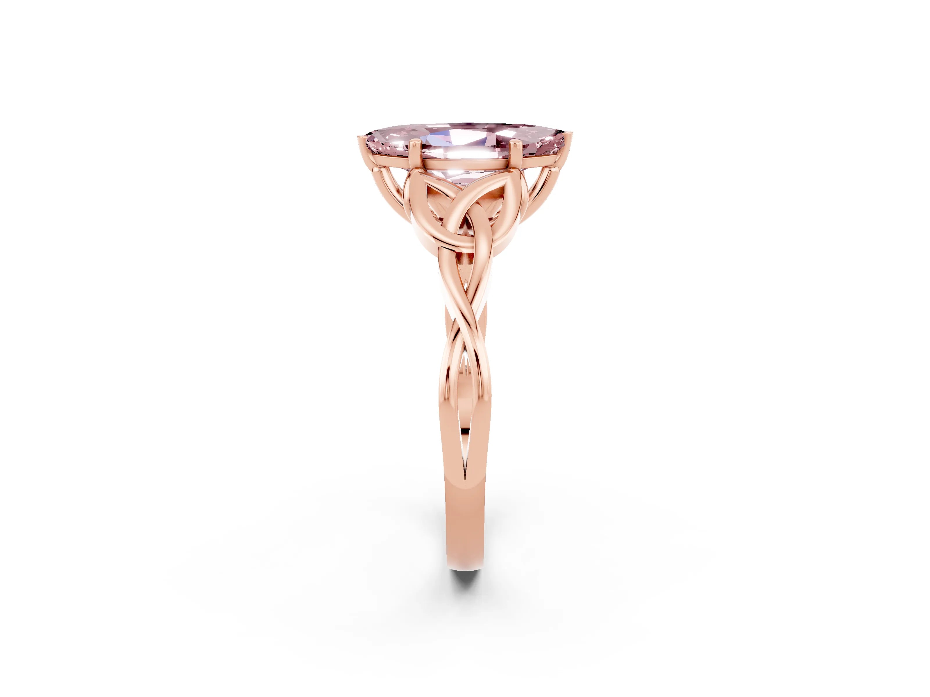 Rose gold Marquise Cut Morganite Solitaire Engagement Ring with Celtic Knot Band and Four-Prong Setting_2
