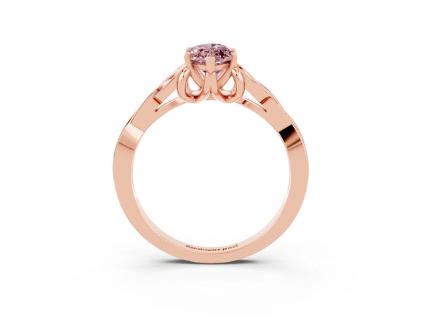 Rose gold Marquise Cut Morganite Solitaire Engagement Ring with Celtic Knot Band and Four-Prong Setting
