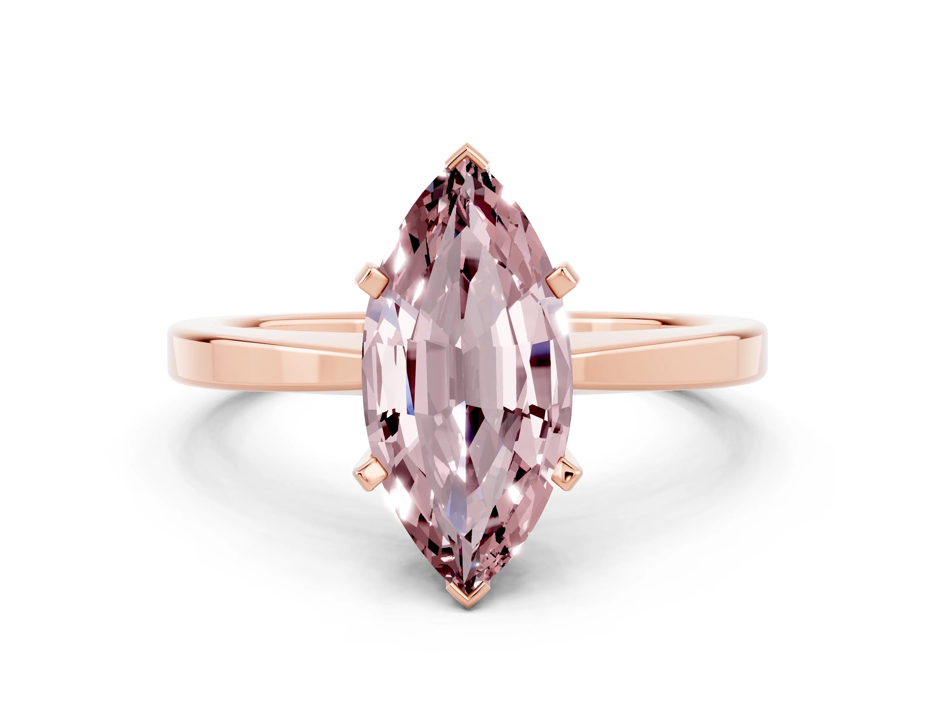 Rose gold Marquise Cut Morganite Solitaire Engagement Ring with Classic Band and Four-Prong Setting_24