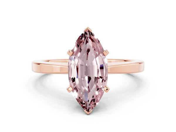 Rose gold Marquise Cut Morganite Solitaire Engagement Ring with Classic Band and Four-Prong Setting