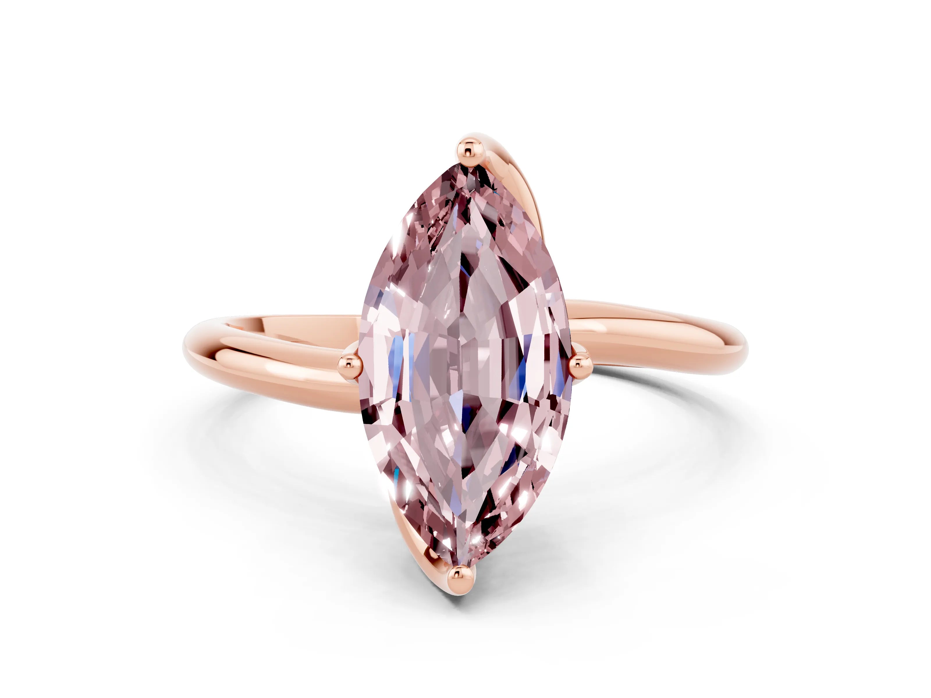 Rose gold Marquise Cut Morganite Solitaire Engagement Ring with Four-Prong Setting and Classic Band_12