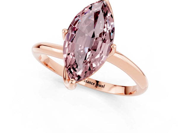 Rose gold Marquise Cut Morganite Solitaire Engagement Ring with Four-Prong Setting and Classic Band