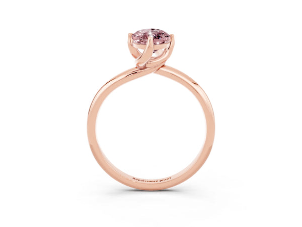Rose gold Marquise Cut Morganite Solitaire Engagement Ring with Four-Prong Setting and Classic Band