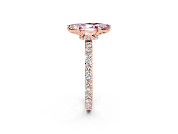 Rose gold Marquise Cut Morganite Solitaire Engagement Ring with Pavé Band and Four-Prong Setting