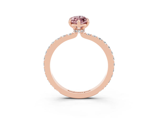 Rose gold Marquise Cut Morganite Solitaire Engagement Ring with Pavé Band and Four-Prong Setting
