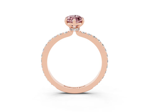 Rose gold Marquise Cut Morganite Solitaire Engagement Ring with Pavé Band and Four-Prong Setting_3