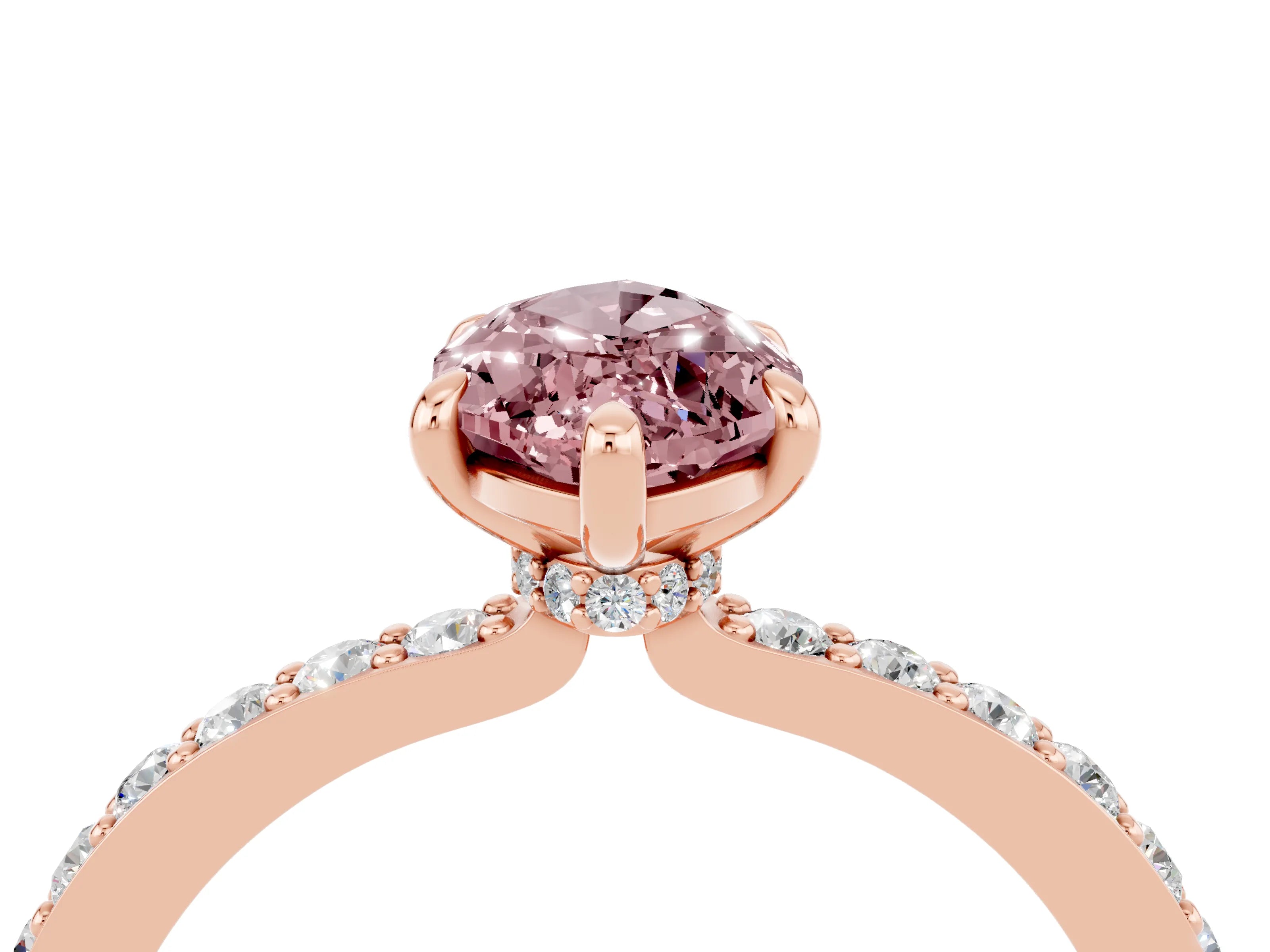 Rose gold Marquise Cut Morganite Solitaire Engagement Ring with Pavé Band and Four-Prong Setting_4