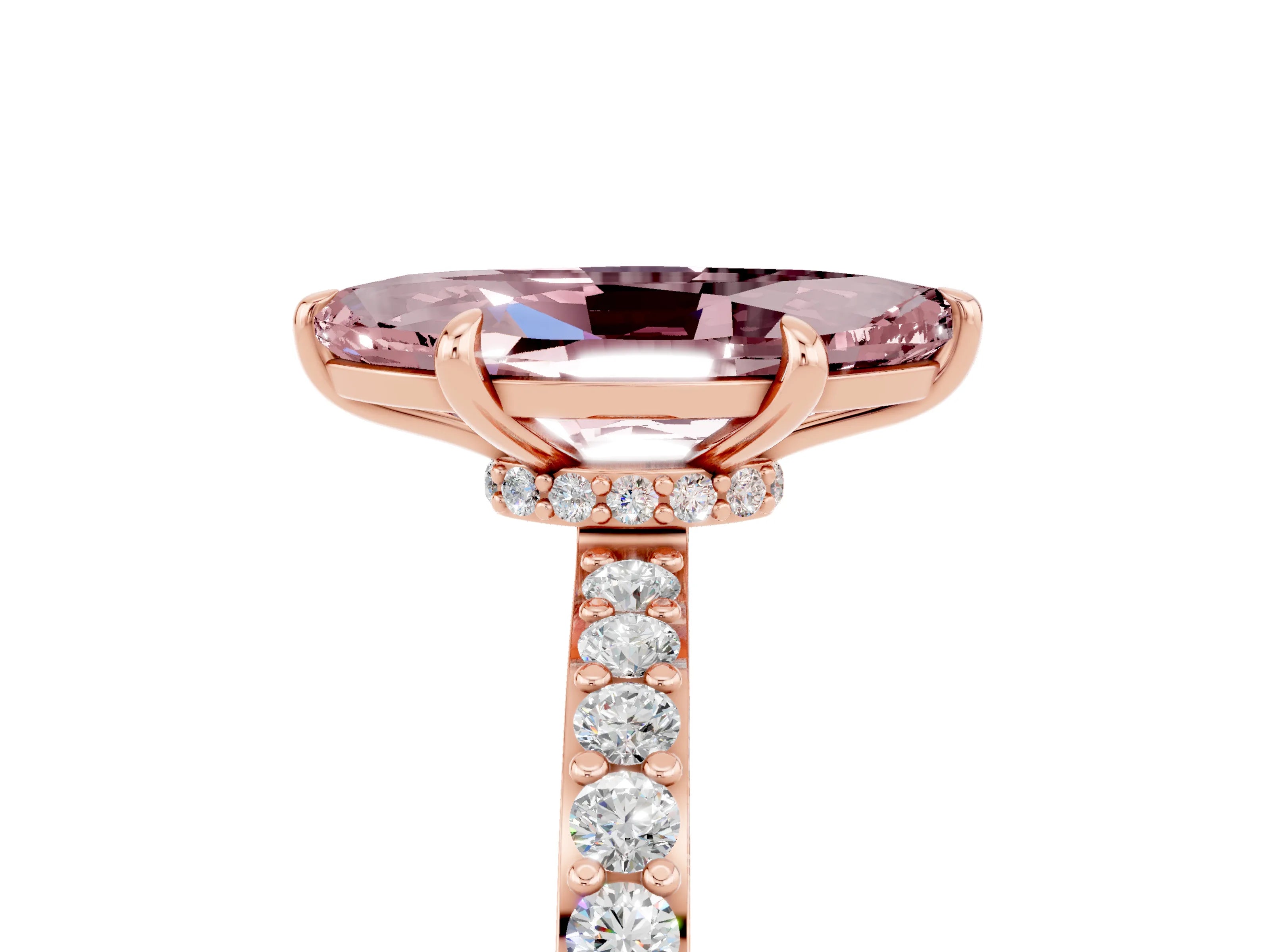 Rose gold Marquise Cut Morganite Solitaire Engagement Ring with Pavé Band and Four-Prong Setting_5