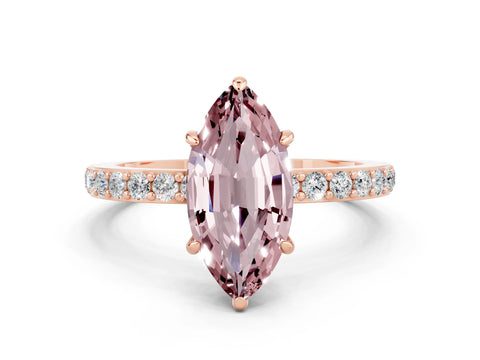Rose gold Marquise Cut Morganite Solitaire Engagement Ring with Pavé Band and Four-Prong Setting