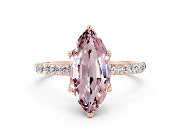 Rose gold Marquise Cut Morganite Solitaire Engagement Ring with Round  Pavé Band and Prong Setting
