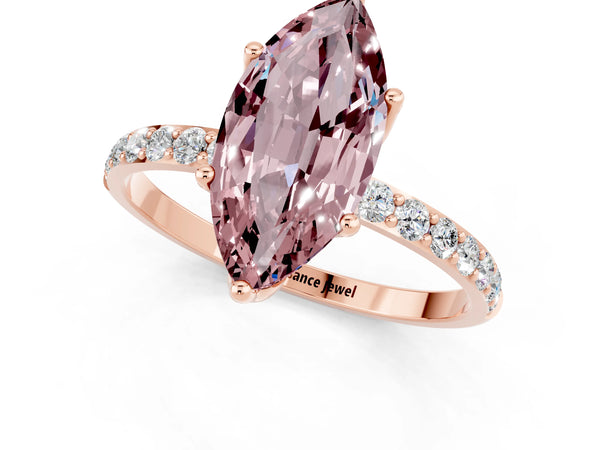 Rose gold Marquise Cut Morganite Solitaire Engagement Ring with Round  Pavé Band and Prong Setting