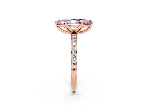 Rose gold Marquise Cut Morganite Solitaire Engagement Ring with Pavé Band and Prong Setting_2