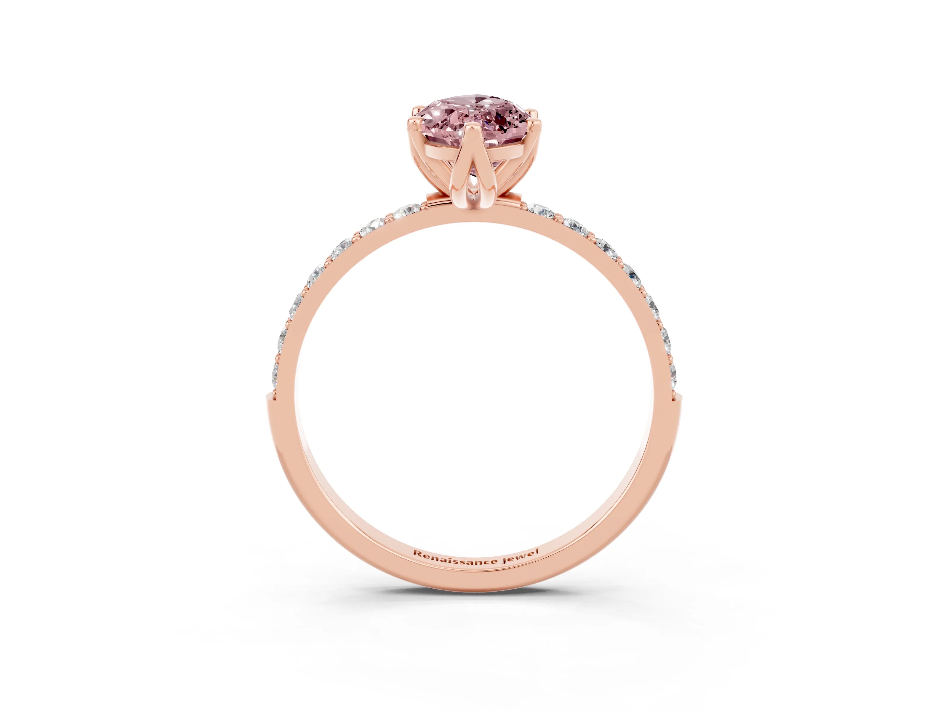Rose gold Marquise Cut Morganite Solitaire Engagement Ring with Pavé Band and Prong Setting_3