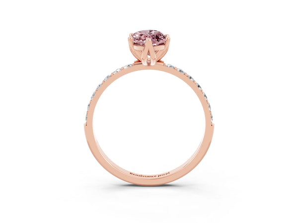Rose gold Marquise Cut Morganite Solitaire Engagement Ring with Round  Pavé Band and Prong Setting