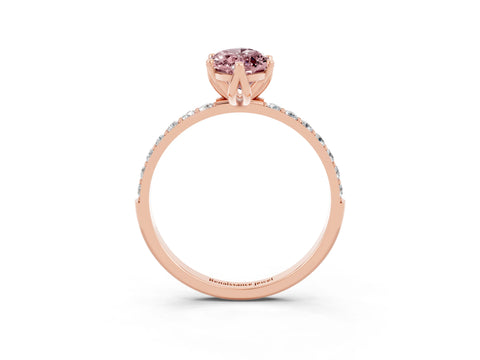Rose gold Marquise Cut Morganite Solitaire Engagement Ring with Pavé Band and Prong Setting_3