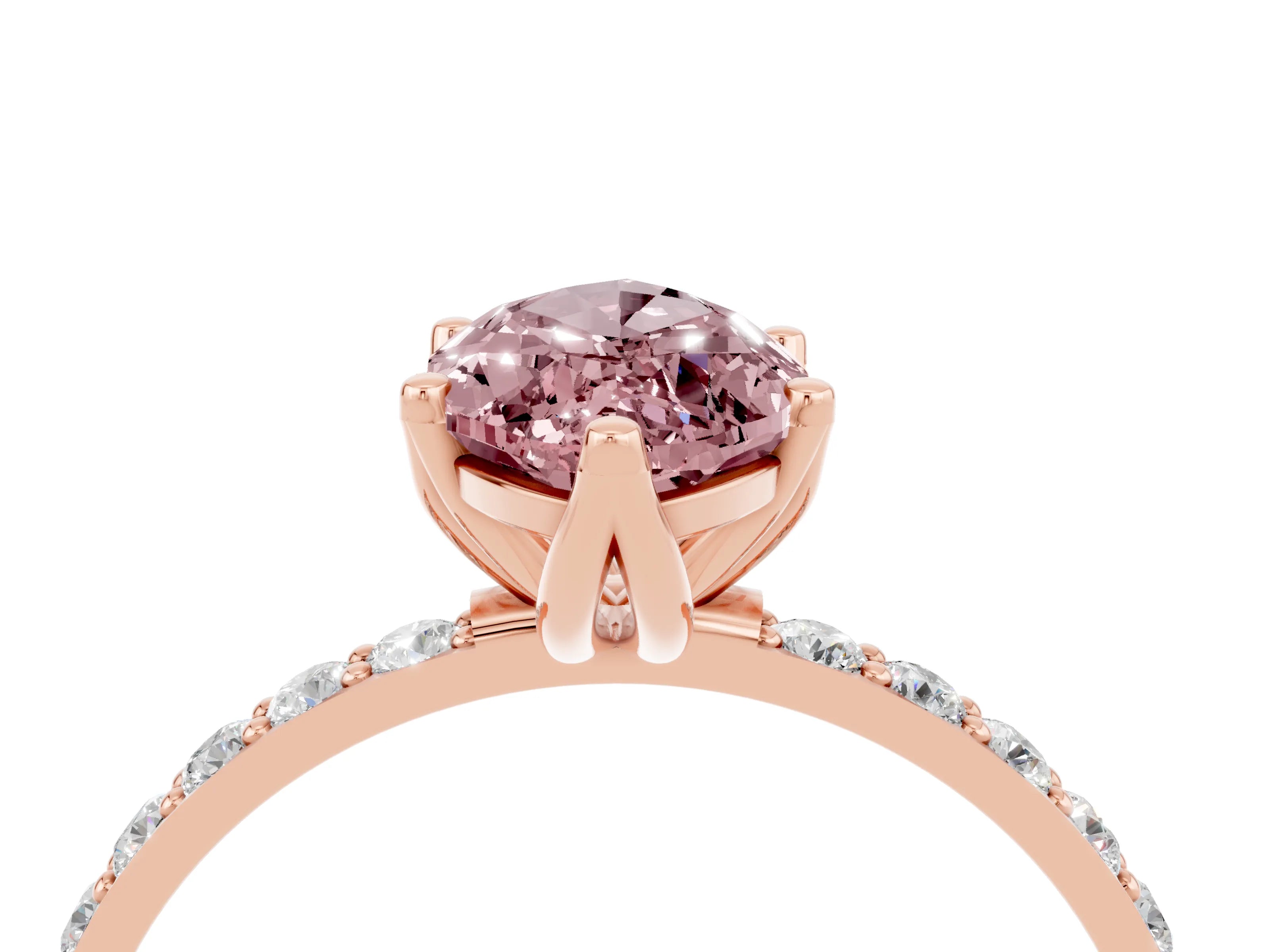 Rose gold Marquise Cut Morganite Solitaire Engagement Ring with Pavé Band and Prong Setting_4