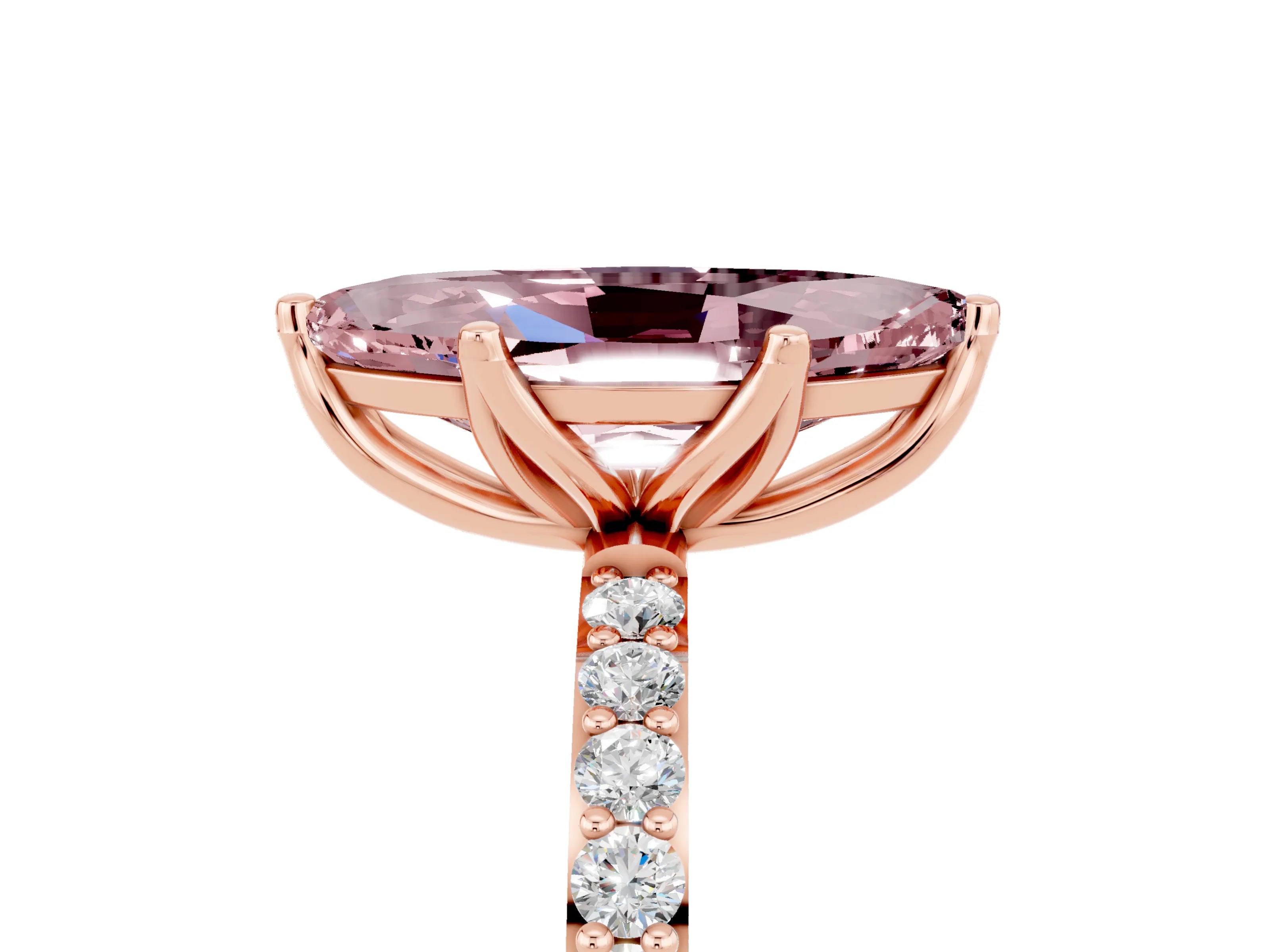 Rose gold Marquise Cut Morganite Solitaire Engagement Ring with Pavé Band and Prong Setting_5