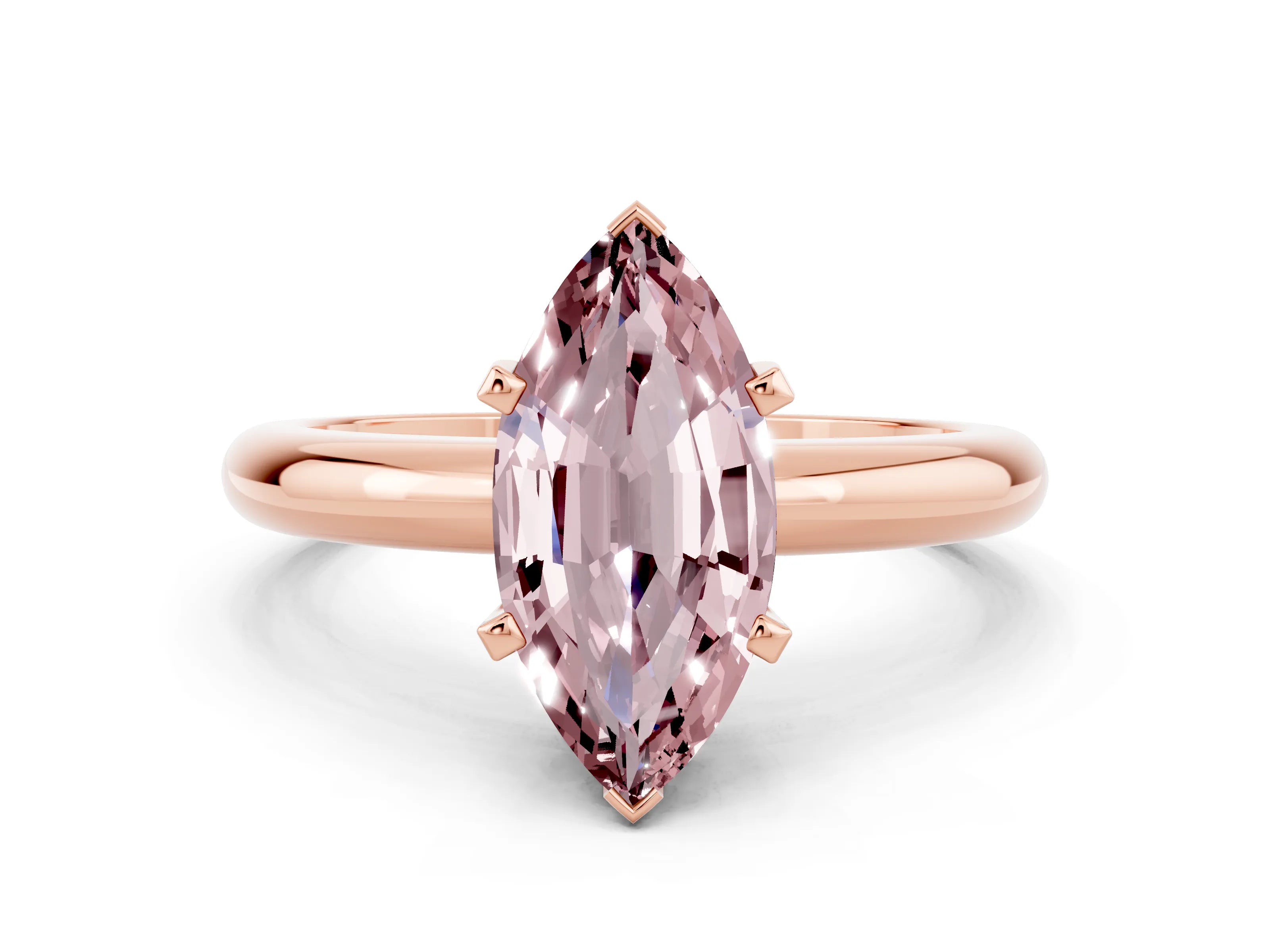 Rose gold Marquise Cut Morganite Solitaire Engagement Ring with Round Band and Four-Prong Setting