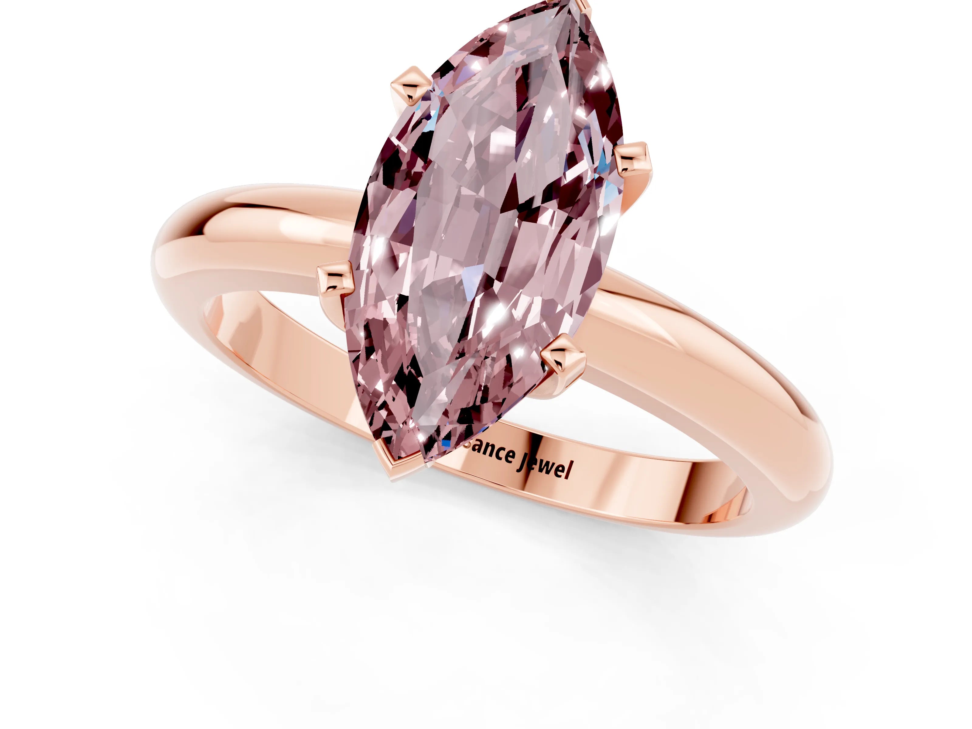 Rose gold Marquise Cut Morganite Solitaire Engagement Ring with Round Band and Four-Prong Setting_1
