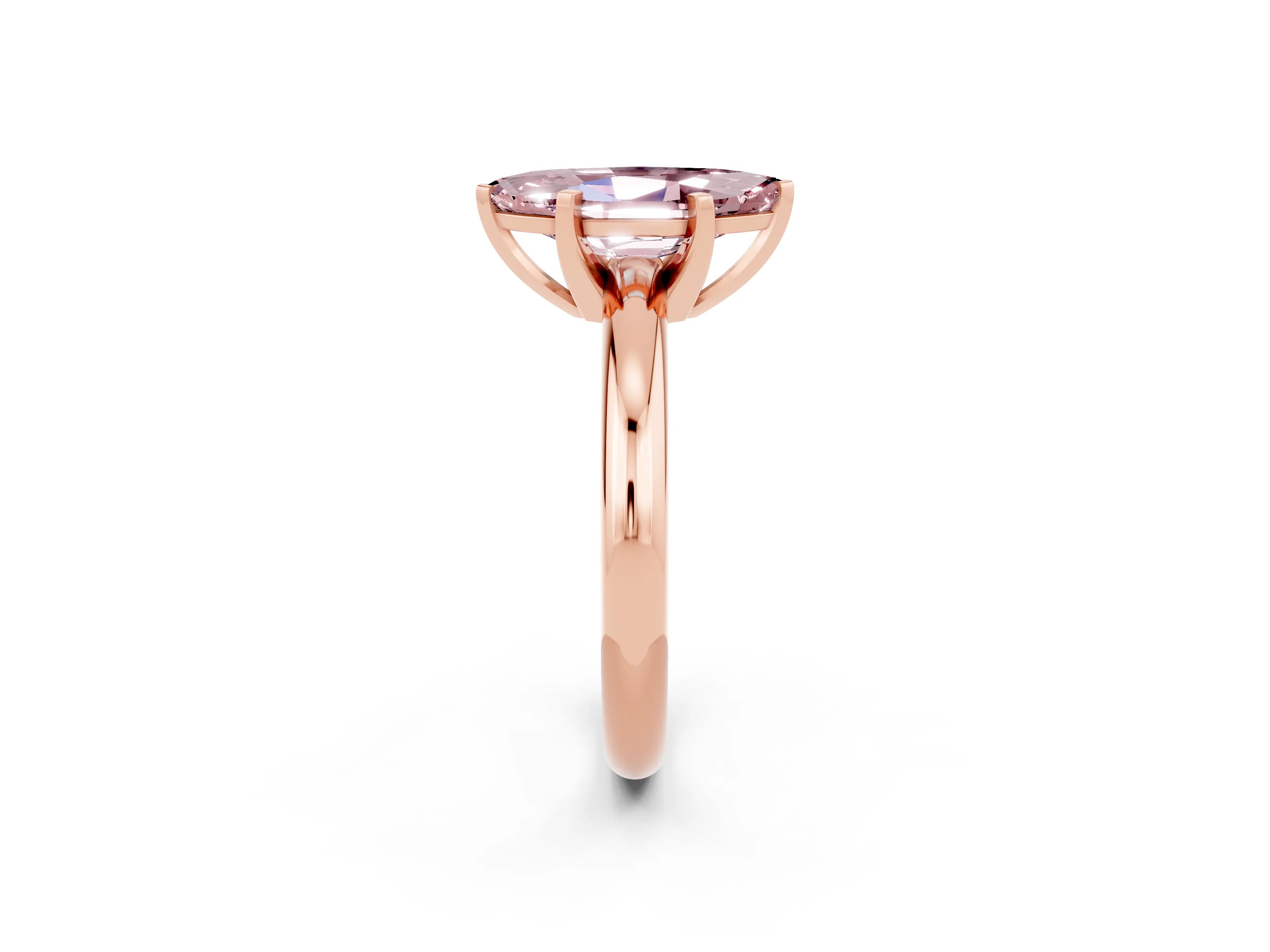 Rose gold Marquise Cut Morganite Solitaire Engagement Ring with Round Band and Four-Prong Setting_2