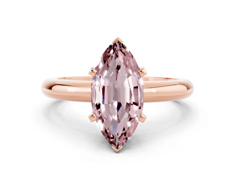 Rose gold Marquise Cut Morganite Solitaire Engagement Ring with Round Band and Four-Prong Setting