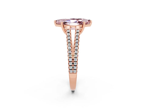 Rose gold Marquise Cut Morganite Solitaire Engagement Ring with Split Shank Pavé Band_2