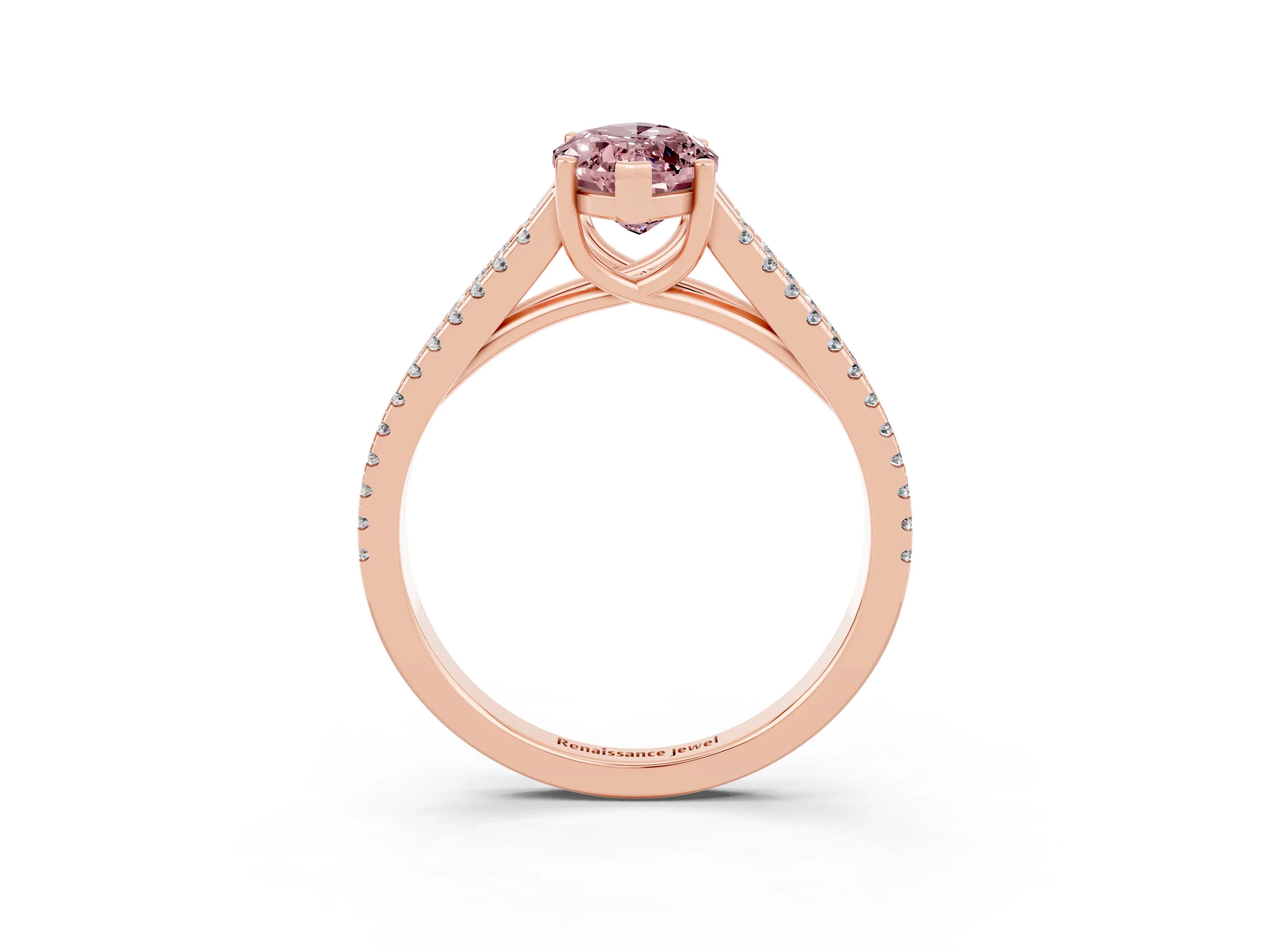 Rose gold Marquise Cut Morganite Solitaire Engagement Ring with Split Shank Pavé Band_3