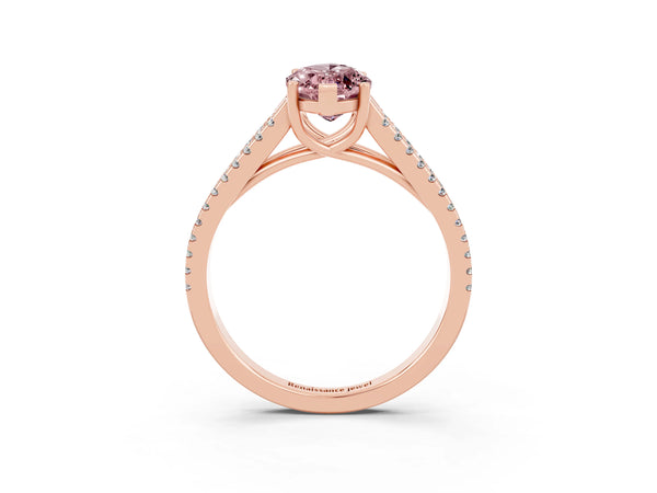 Rose gold Marquise Cut Morganite Solitaire Engagement Ring with Split Shank Pavé Band