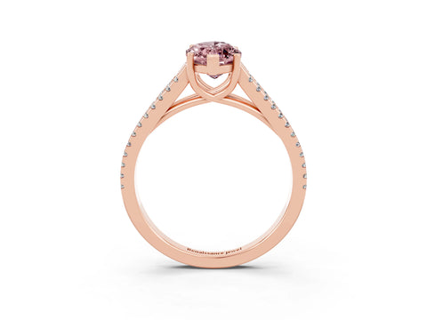 Rose gold Marquise Cut Morganite Solitaire Engagement Ring with Split Shank Pavé Band_3