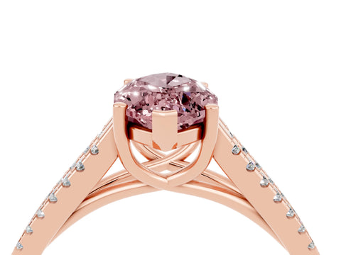 Rose gold Marquise Cut Morganite Solitaire Engagement Ring with Split Shank Pavé Band_4