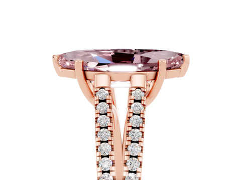 Rose gold Marquise Cut Morganite Solitaire Engagement Ring with Split Shank Pavé Band_5