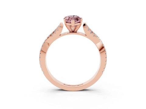 Rose gold Marquise Cut Morganite Solitaire Engagement Ring with Twisted Pavé Band and Four-Prong Setting_3