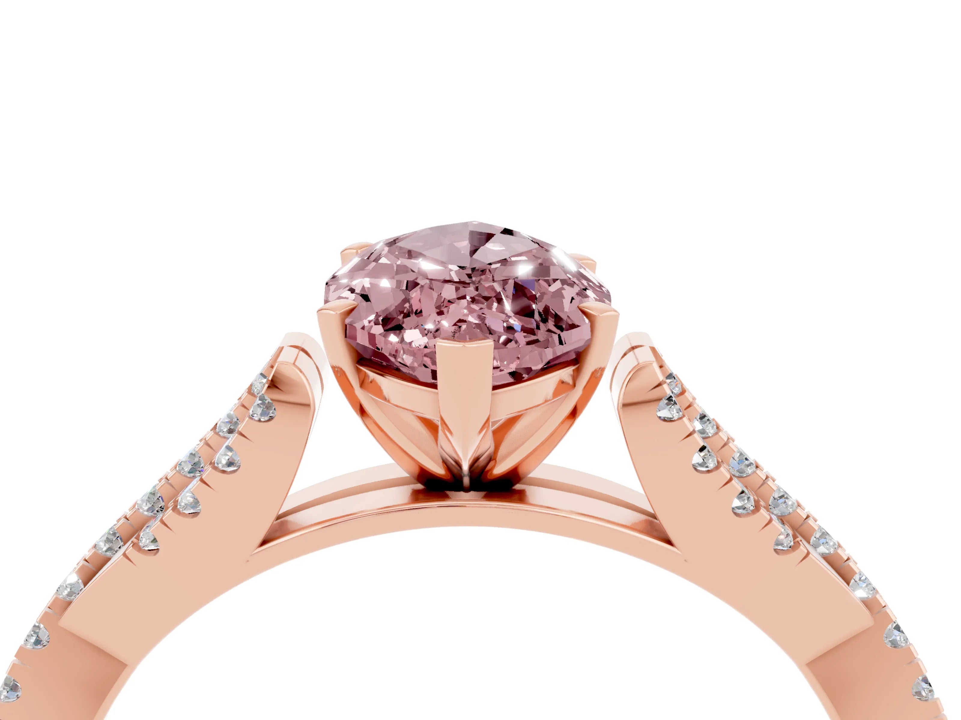 Rose gold Marquise Cut Morganite Solitaire Engagement Ring with Twisted Pavé Band and Four-Prong Setting_4