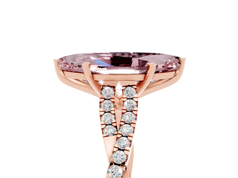 Rose gold Marquise Cut Morganite Solitaire Engagement Ring with Twisted Pavé Band and Four-Prong Setting_5