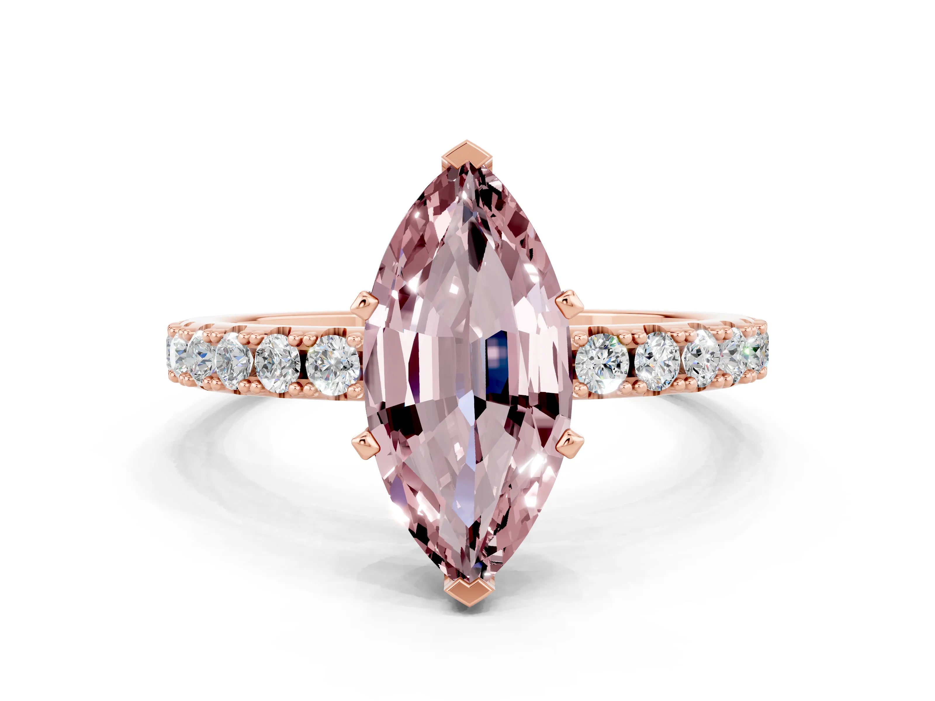 Rose gold Marquise Cut Morganite Solitaire Pavé Band with Four-Prong Setting