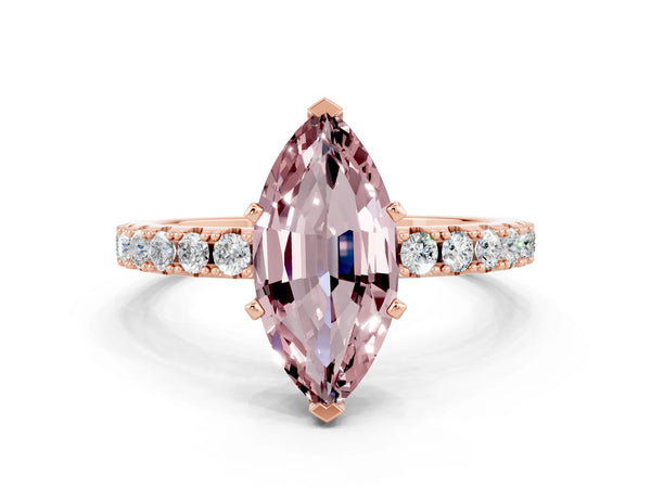 Rose gold Marquise Cut Morganite Solitaire Pavé Band with Four-Prong Setting