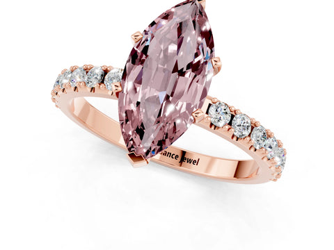 Rose gold Marquise Cut Morganite Solitaire Pavé Band with Four-Prong Setting_1