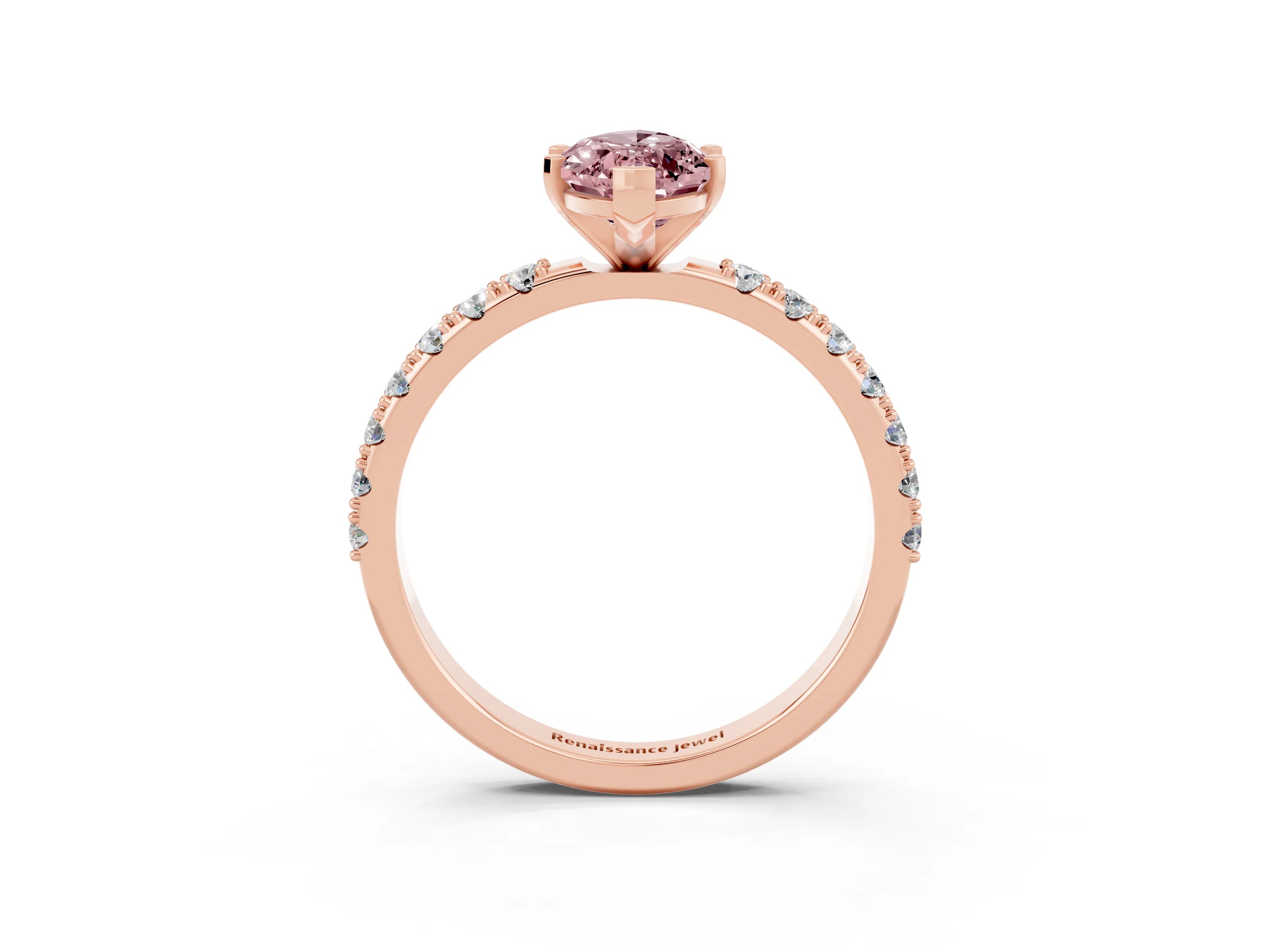 Rose gold Marquise Cut Morganite Solitaire Pavé Band with Four-Prong Setting_3