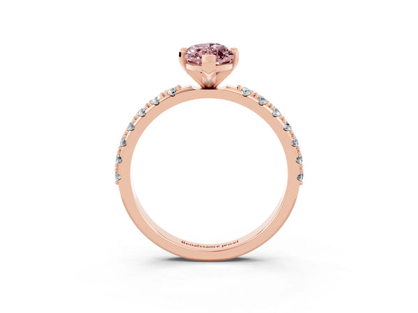 Rose gold Marquise Cut Morganite Solitaire Pavé Band with Four-Prong Setting