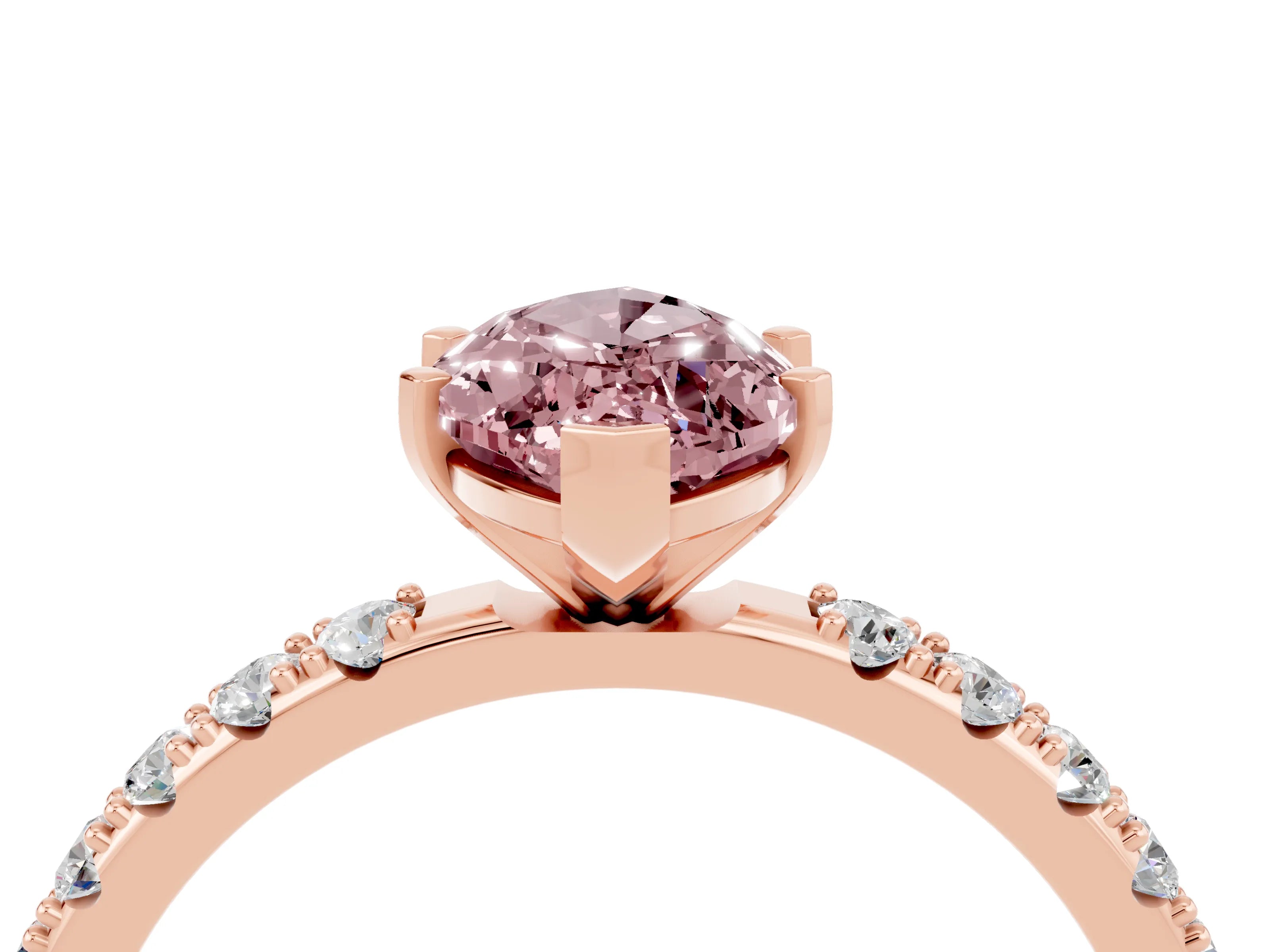 Rose gold Marquise Cut Morganite Solitaire Pavé Band with Four-Prong Setting_4