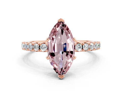 Rose gold Marquise Cut Morganite Solitaire Pavé Band with Four-Prong Setting
