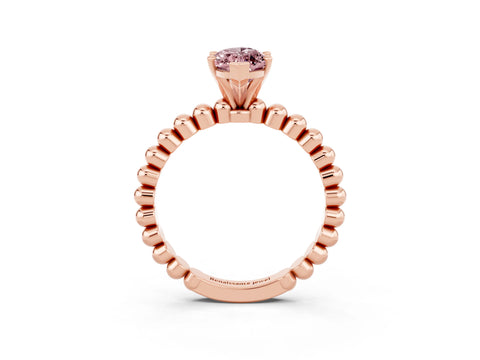 Rose gold Marquise Cut Morganite Solitaire Ring with Beaded Band and Prong Setting_3