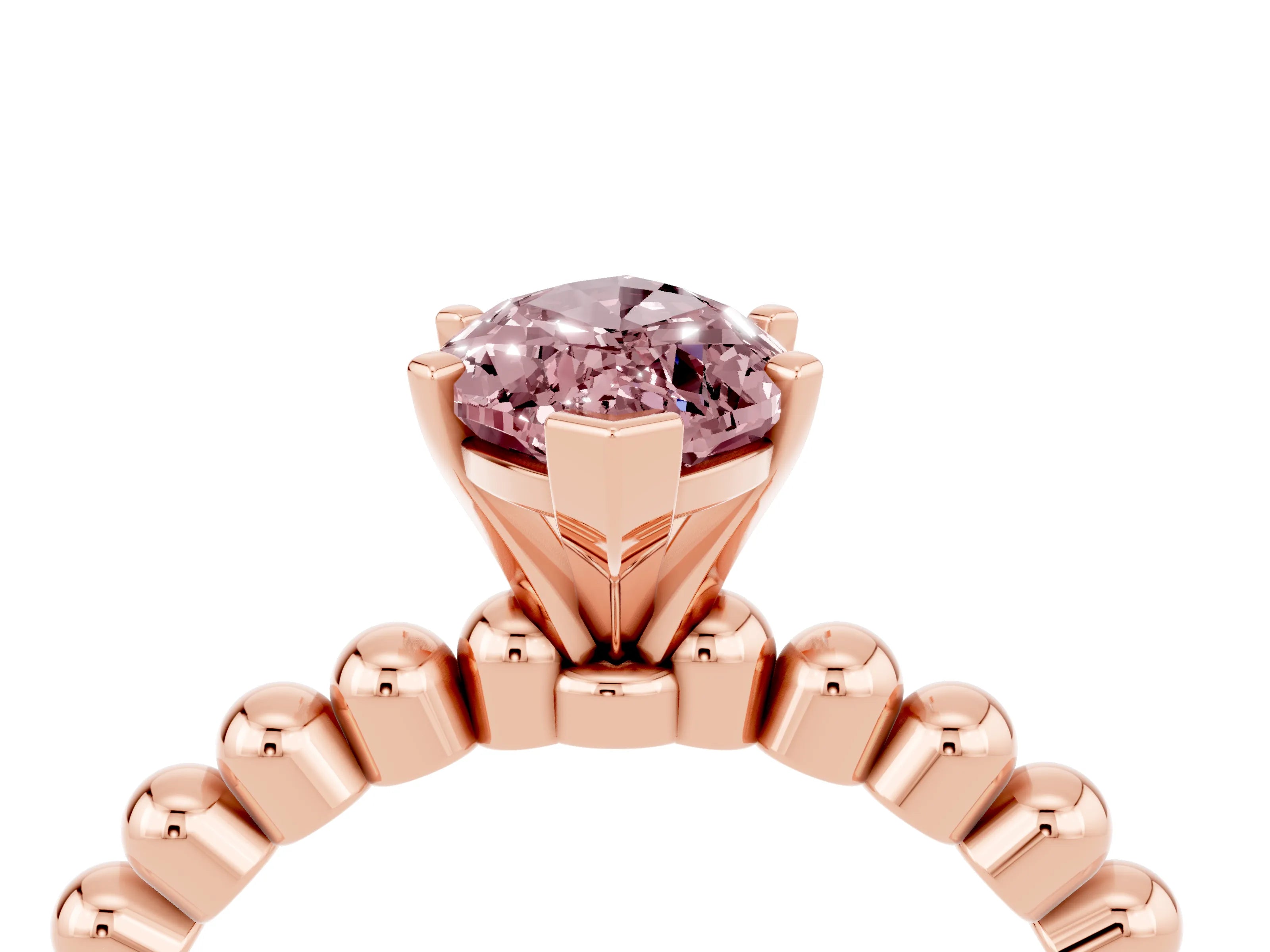 Rose gold Marquise Cut Morganite Solitaire Ring with Beaded Band and Prong Setting_4
