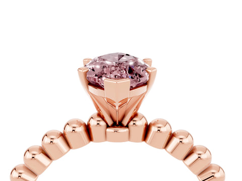 Rose gold Marquise Cut Morganite Solitaire Ring with Beaded Band and Prong Setting_4